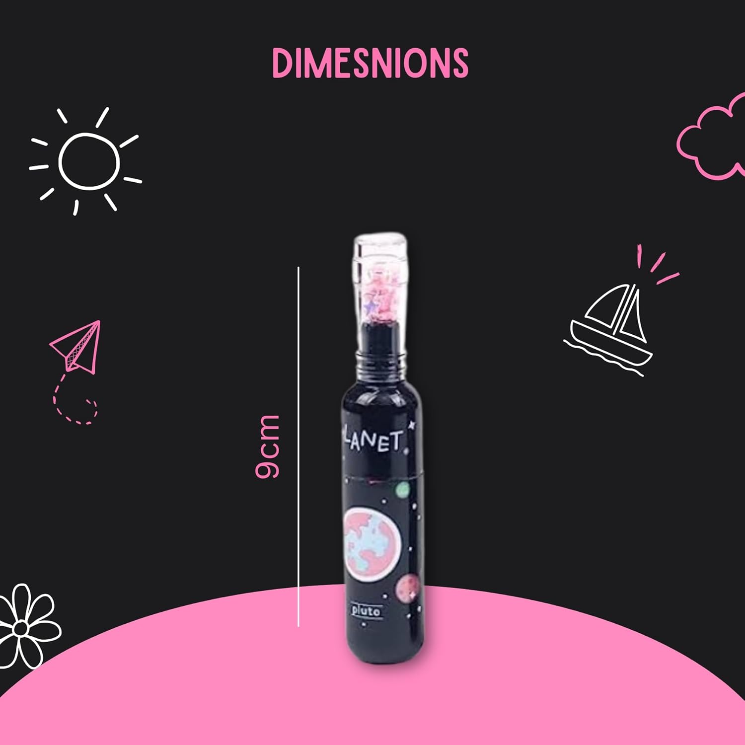Set of six cute space-themed highlighter pens for kids, shaped like planets in bottles with glitter tops, perfect for school in www.usmile.toys